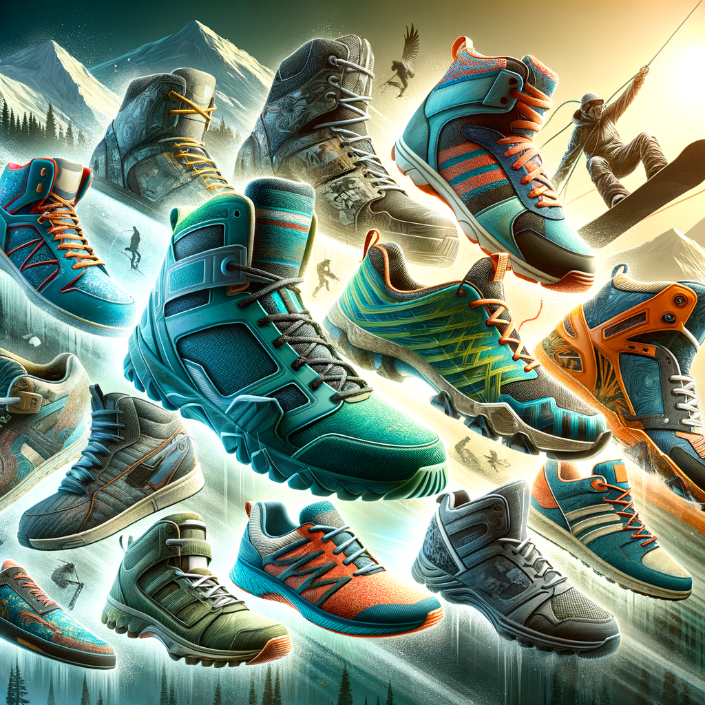 Variety of Customized Extreme Sports Shoes showcasing Personalized Performance Footwear and Custom Shoes for Sports, highlighting unique designs and durability in extreme conditions.