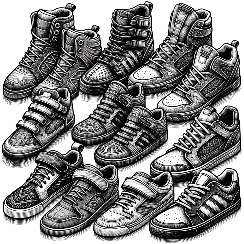 Variety of best BMX riding shoes highlighting features for different terrains, essential guide for selecting versatile street and track BMX footwear for riders.