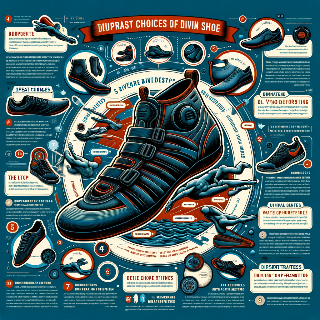 Infographic illustrating essential features and characteristics of competitive diving footwear, comparing the best footwear options for professional divers.
