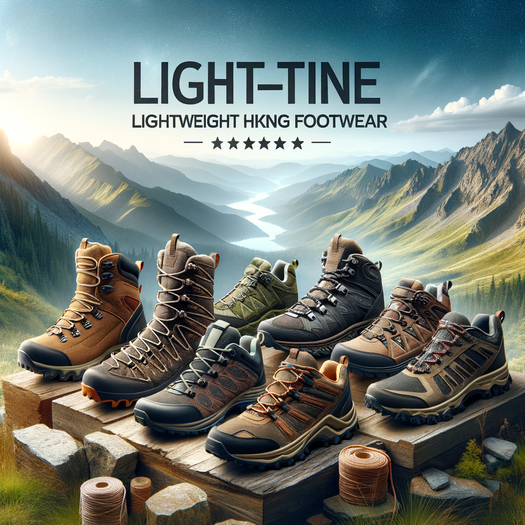 Top-rated lightweight hiking shoes and trailblazing hiking boots showcased against a scenic mountain trail, reflecting the best hiking footwear reviews for lightweight trail shoes.
