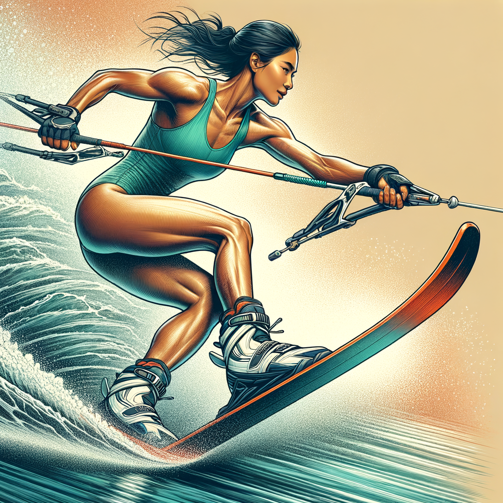 Professional water skier demonstrating speed and stability in water skiing, highlighting the impact of high-quality water skiing footwear on performance and techniques.