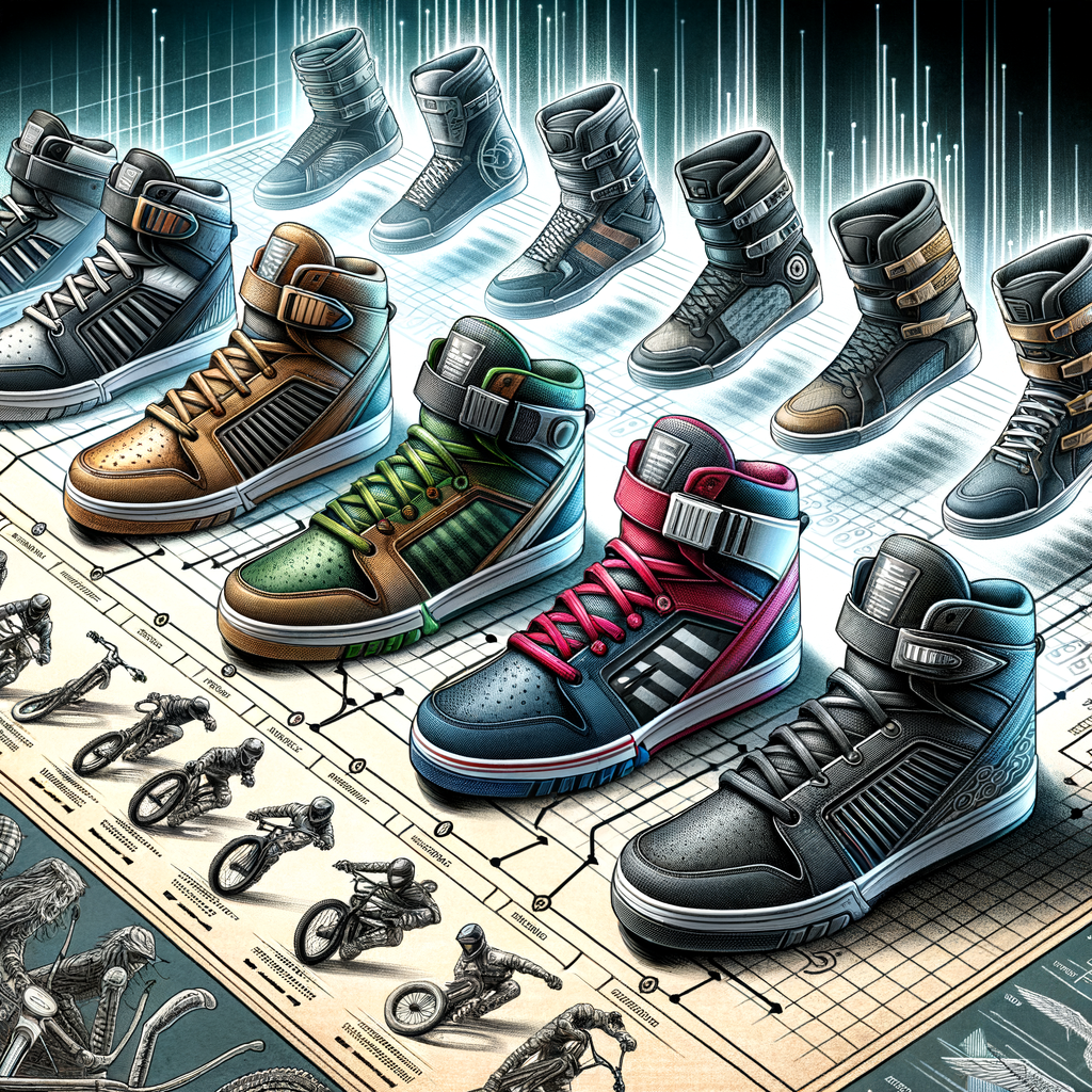 High-performance BMX riding shoes with unique features and comparison chart, representing the best BMX footwear as per our comprehensive BMX shoes review, appealing to extreme sports fans.