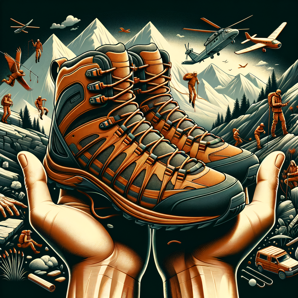 Durable mountain climbing shoes and high-altitude hiking boots, comfortable footwear for extreme sports and long mountain treks, essential part of mountain climbing gear.