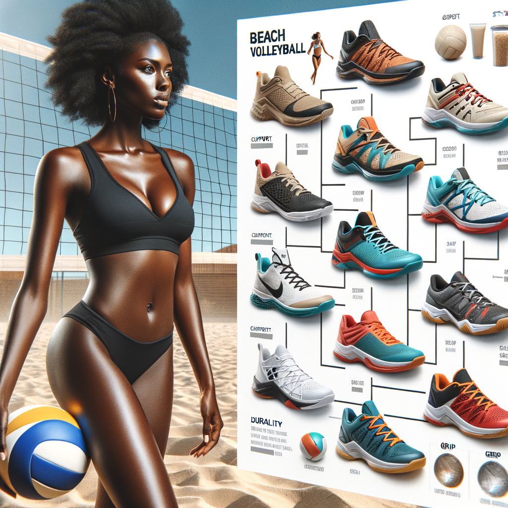 Professional beach volleyball player demonstrating best shoes for beach volleyball on sandy court, providing a volleyball footwear guide and tips on choosing the right footwear for beach volleyball.
