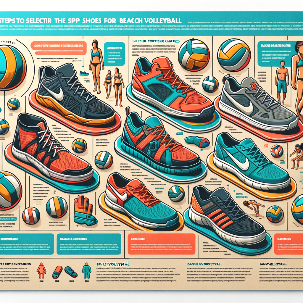 Infographic illustrating the selection process of the best shoes for beach volleyball, providing a comprehensive beach volleyball shoe guide and tips for choosing volleyball shoes suitable for sand volleyball.