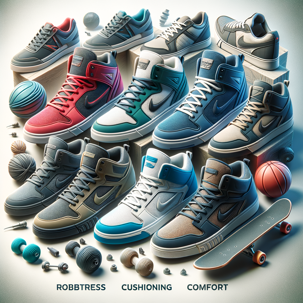 High-performance skateboarding sneakers showcasing essential skateboard shoe features, highlighting best skateboarding sneakers as durable, comfortable, and crucial part of extreme sports footwear and skateboarding gear.