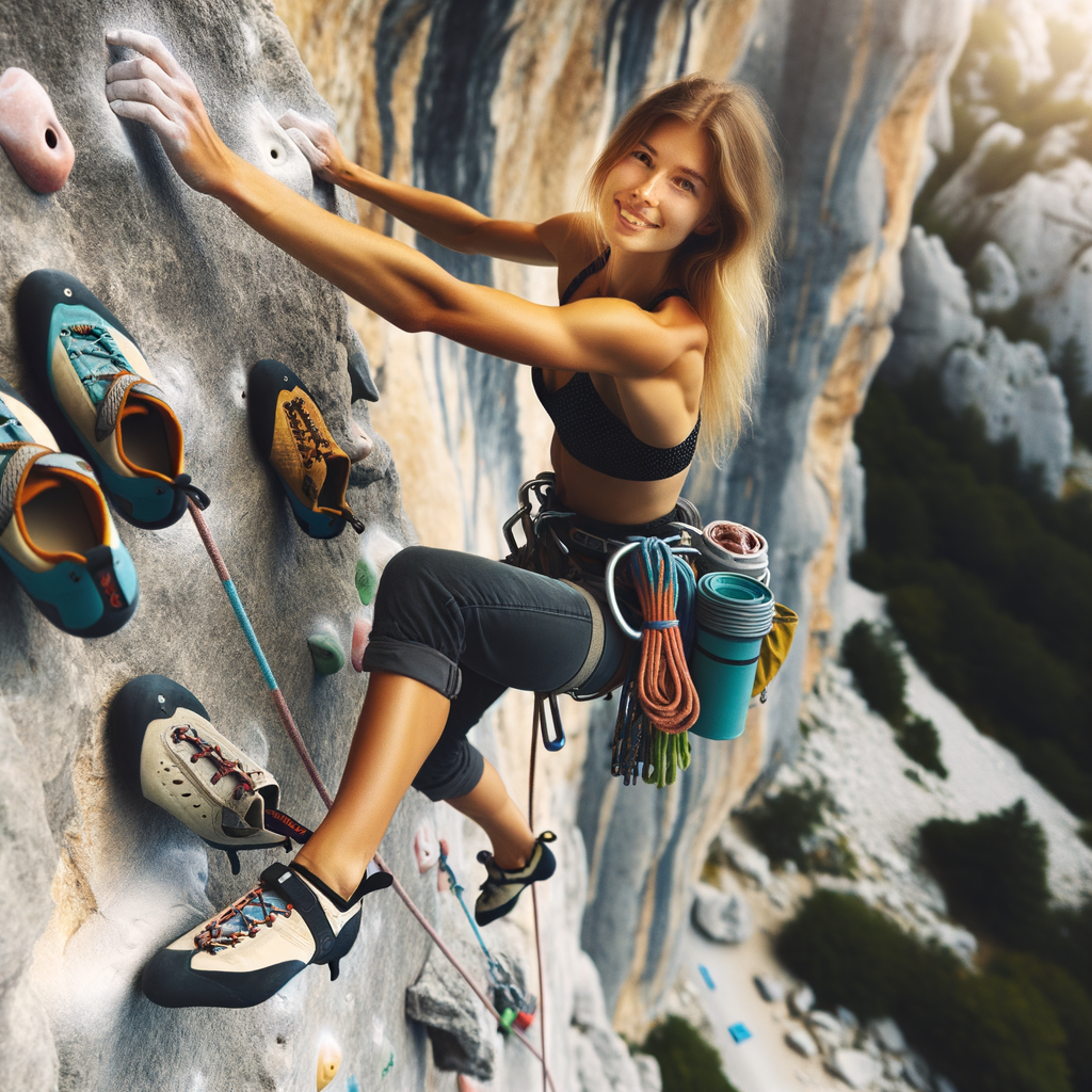 Professional rock climber demonstrating rock climbing safety with confidence, highlighting the importance of climbing footwear and gear for safe climbing practices.