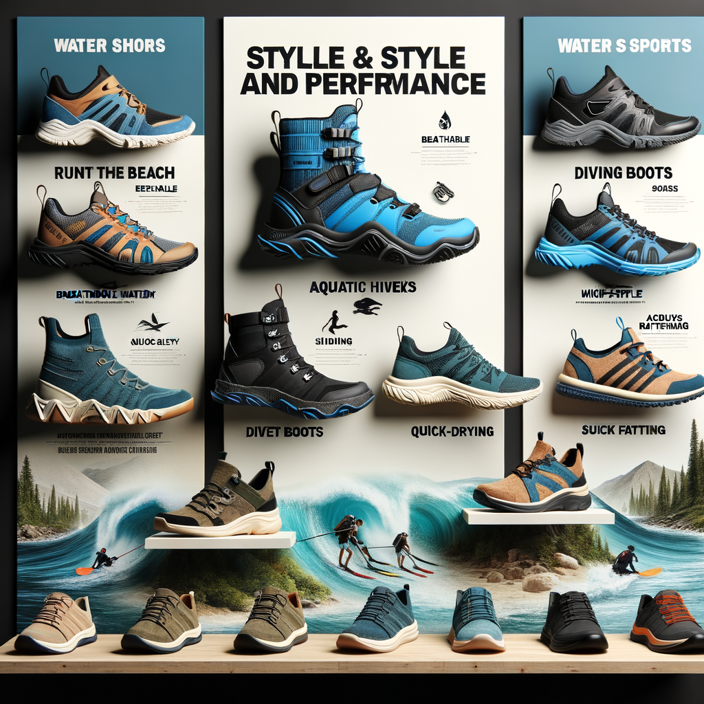 Stylish and functional water sports footwear display, showcasing a balance of style and function, with a guide for choosing comfortable, durable, and fashionable shoes for water sports.