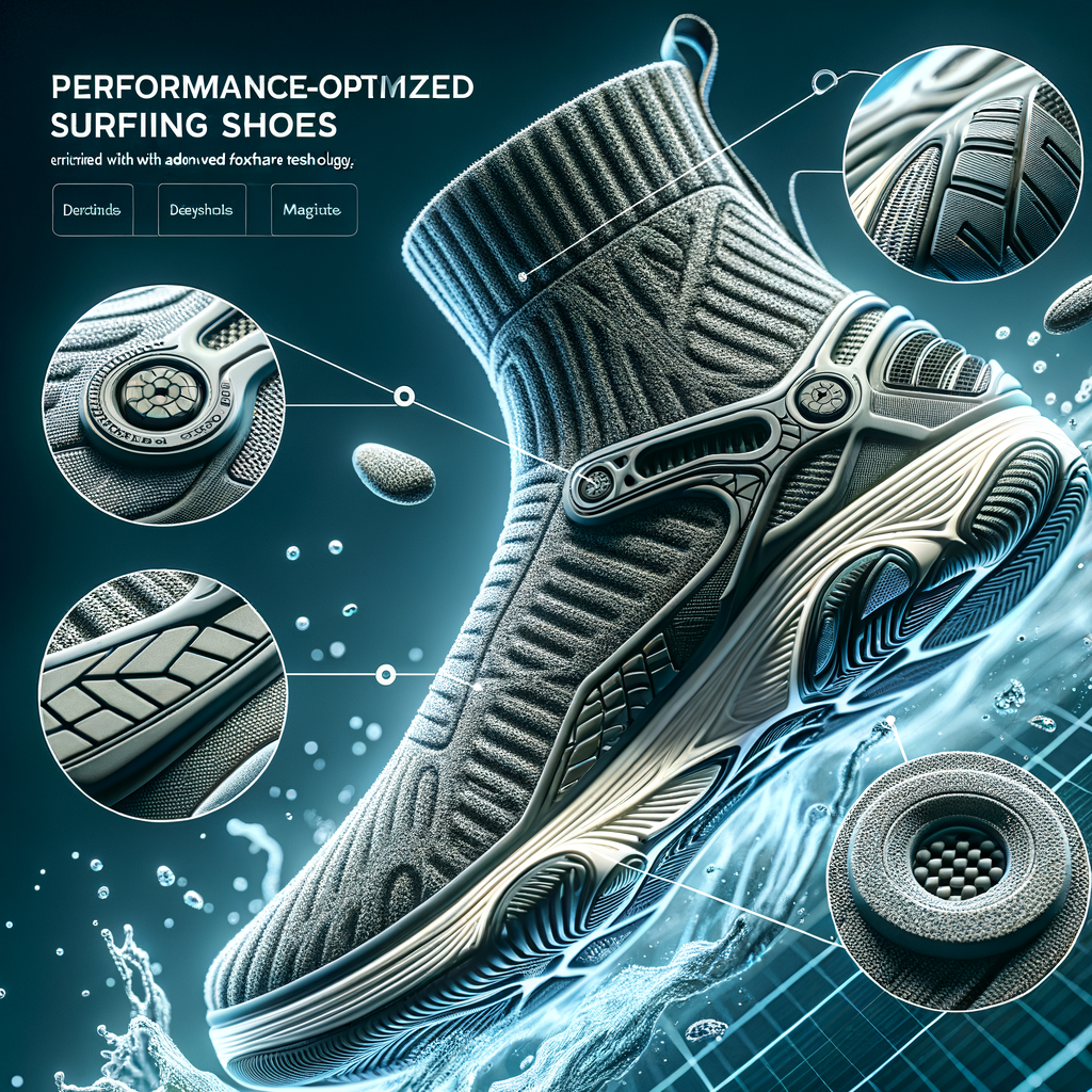 Close-up of performance-enhancing surfing shoes showcasing the impact of optimal sole design and advanced surfing footwear technology on surfing shoes performance.