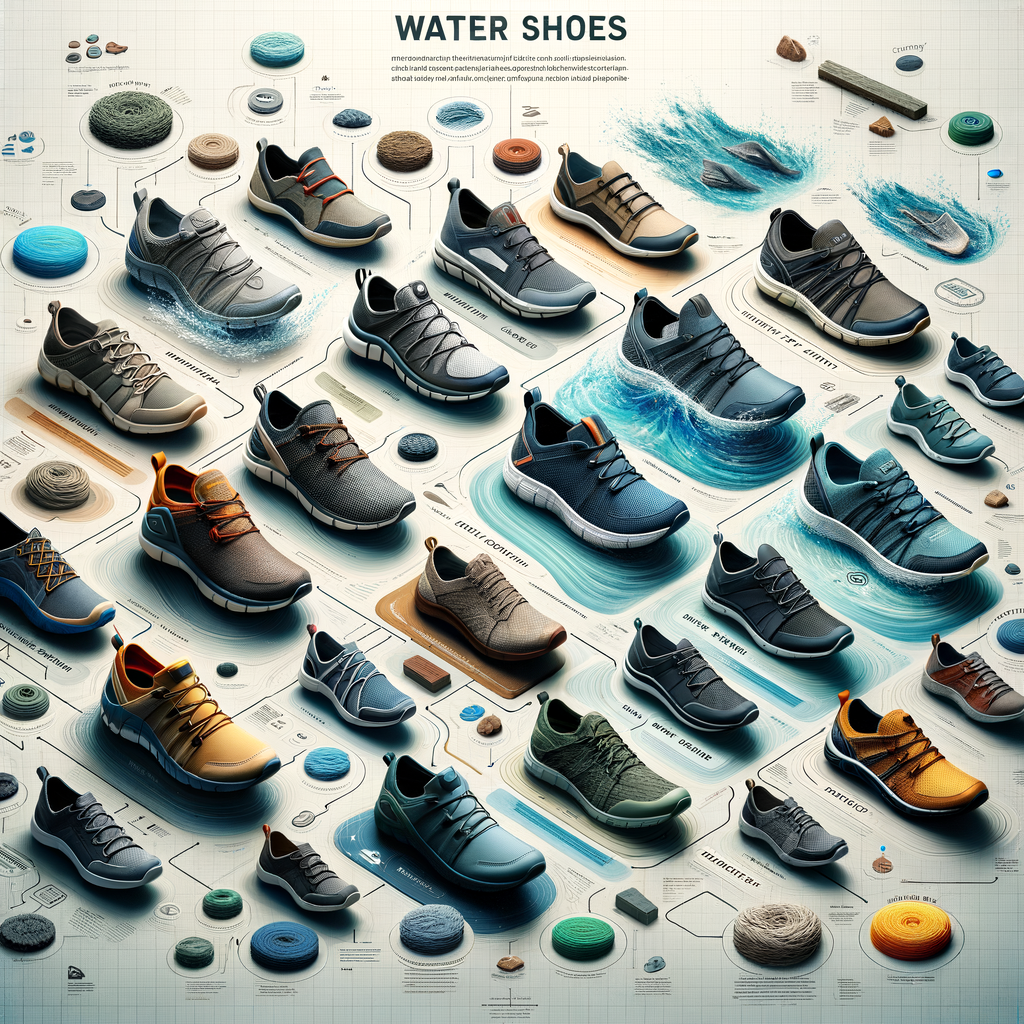 Assortment of water shoes showcasing different designs and materials, perfect visual guide for understanding and exploring types of water shoes, highlighting water-resistant shoe designs.